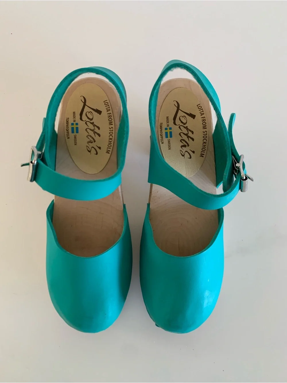 Lotta From Stockholm Teal Leather Clogs with Buckle Strap - Picture 2 of 5